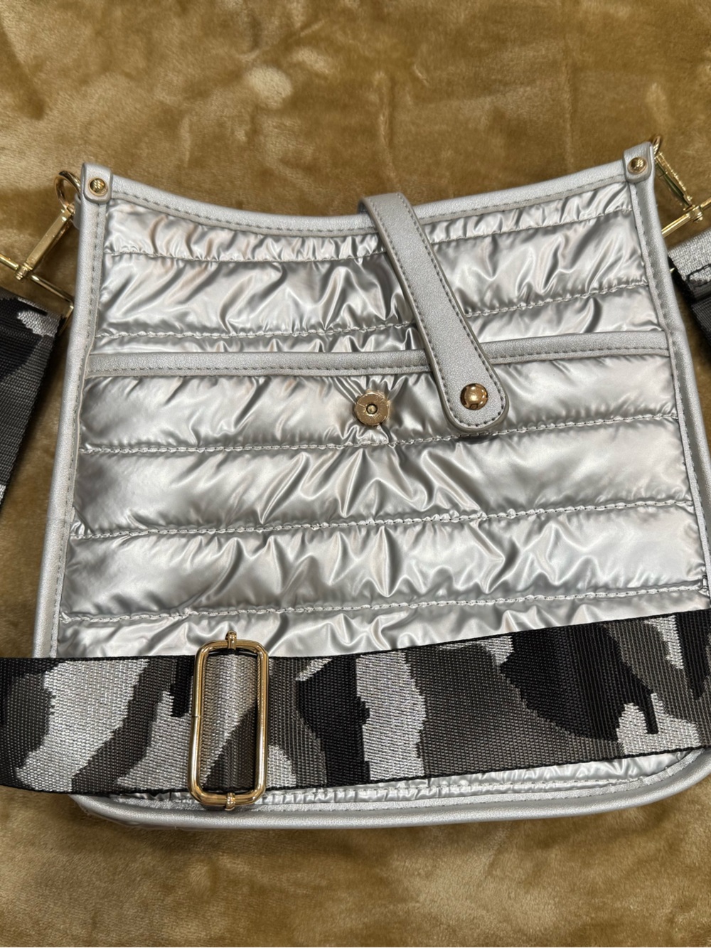 Silver Quilted Crossbody Bag with Adjustable Strap